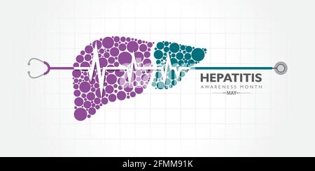 Illustration vectorielle du mois de sensibilisation à l'hépatite observé en mai. Le foie est un organe vital qui traite les nutriments, filtre le sang et combat i Illustration de Vecteur