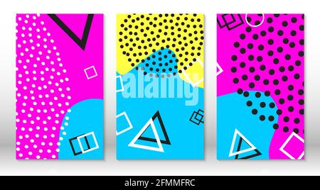 Ensemble de motifs amusants. Style taille basse années 80-90. Les éléments de Memphis. Couleurs rose liquide, bleu, jaune. Vecteur. Illustration de Vecteur