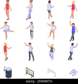 Jeu d'icônes d'école de ballet. Ensemble isométrique d'icônes vectorielles d'école de ballet pour la conception de sites Web isolée sur fond blanc Illustration de Vecteur