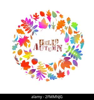 Cadre rond en feuilles. Cadre fleuri. Supports mixtes. Bonjour, automne. Illustration vectorielle Illustration de Vecteur
