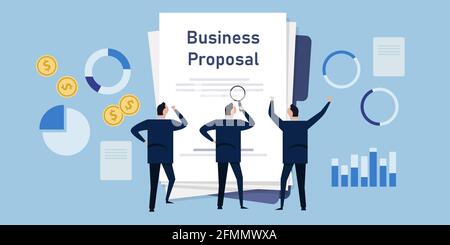 l'équipe de proposition commerciale propose un plan d'entreprise analyse financière professionnelle Illustration de Vecteur