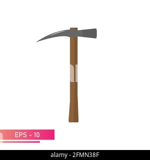 Un pickaxe pour les creuseurs d'or avec une poignée en bois et un marteau de l'autre côté. Conception réaliste. Sur fond blanc. Outils pour mineurs. Vecteur plat Illustration de Vecteur