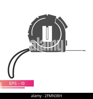 Ruban de mesure avec sangle flexible et clip de ceinture. Conception solide. Sur fond blanc. Outils pour les travailleurs. Illustration vectorielle plate. Illustration de Vecteur