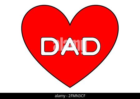 Forme de coeur rouge avec le mot blanc « DAD » pour le concept de la fête des pères. Banque D'Images