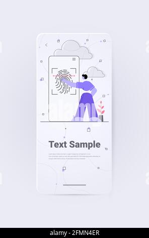 homme d'affaires touchant le lecteur d'empreintes digitales sur l'écran du smartphone Illustration de Vecteur