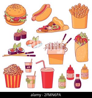 Plats du menu fastfood Illustration de Vecteur