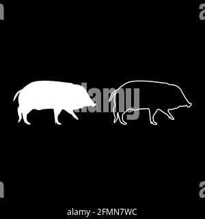 Sanglier Hog Wart Swine Suidae Sus Tusker Scrofa silhouette illustration à vecteur de couleur blanc style de contour plein image simple Illustration de Vecteur