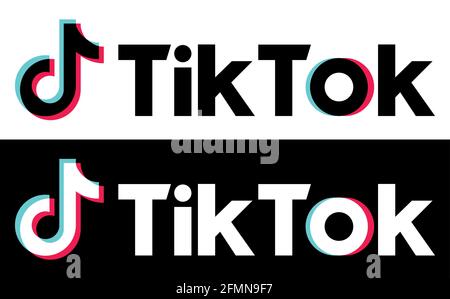 Vinnytsia, Ukraine - 5 mai 2021 : logo TikTok en deux versions, isolé sur fond blanc et noir Illustration de Vecteur