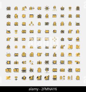 100 ensemble d'icônes modernes de couleur jaune professionnelle Vector Illustration de Vecteur