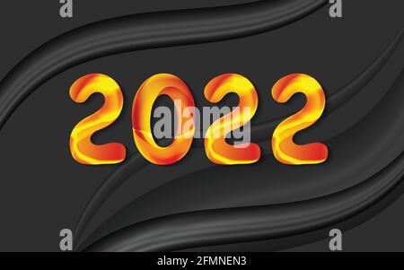 3D doré 2022 décoration de vacances sur fond gris. Motif joyeux Noël ou joyeux nouvel an. Carte de vœux, bannière, concept de célébration avec Illustration de Vecteur