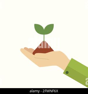 Main tenant jeune plante. Illustration vectorielle Illustration de Vecteur
