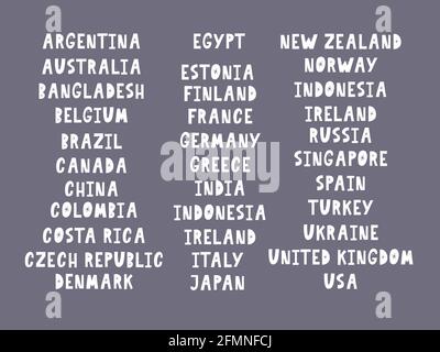 Les noms des pays du monde. Villes européennes. Lettre à la main Illustration de Vecteur