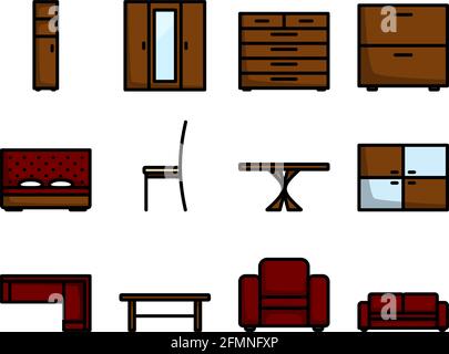 Ensemble d'icônes de meuble. Contour gras modifiable avec Color Fill Design. Illustration vectorielle. Illustration de Vecteur
