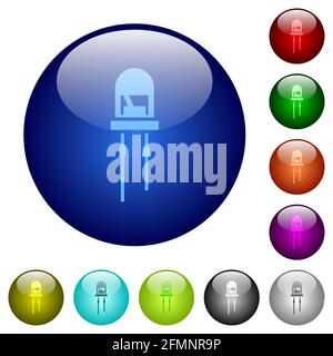 Icônes de diodes électroluminescentes sur les boutons ronds en verre de plusieurs couleurs. Structure de calque organisée Illustration de Vecteur
