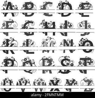 Lettres de fleurs - Alphabet avec fleurs et papillon en utilisant pour impression ou monogramme Illustration de Vecteur