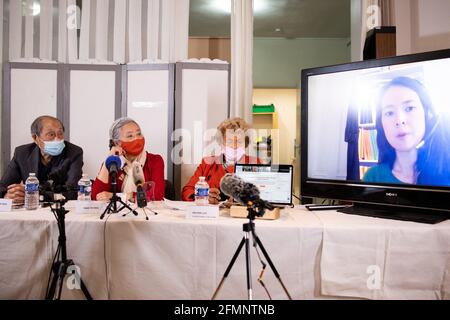 Tran français-vietnamien à Nga, 79 ans, donne une conférence de presse au siège de l'Union générale des Vietnamiens de France, à Paris, le 11 mai 2021, Un jour après son échec dans sa tentative de poursuivre Monsanto et d'autres fabricants de l'agent chimique toxique Orange sur son utilisation par les États-Unis comme arme pendant la guerre du Vietnam. TRAN à Nga, né en 1942 dans ce qui était alors français Indochine, a accusé 14 entreprises d'agrochimie de causer des dommages graves à elle et à d'autres en vendant l'agent Orange à l'armée américaine, qui a utilisé l'herbicide à l'effet dévastateur au Vietnam. Mais la cour dans la banlieue parisienne d'Evry, Banque D'Images