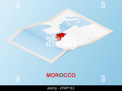 Carte papier pliée du Maroc avec les pays voisins dans le style isométrique sur fond de vecteur bleu. Illustration de Vecteur