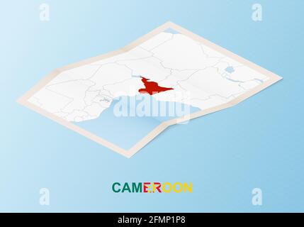 Carte papier pliée du Cameroun avec les pays voisins dans le style isométrique sur fond de vecteur bleu. Illustration de Vecteur