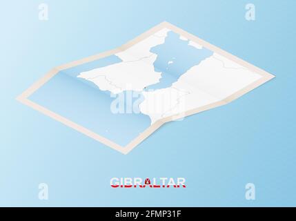 Carte papier pliée de Gibraltar avec les pays voisins dans le style isométrique sur fond de vecteur bleu. Illustration de Vecteur