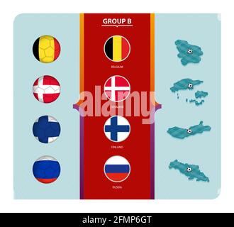 Drapeaux et carte isométrique avec terrain de football de la collection Group B. Vector. Illustration de Vecteur