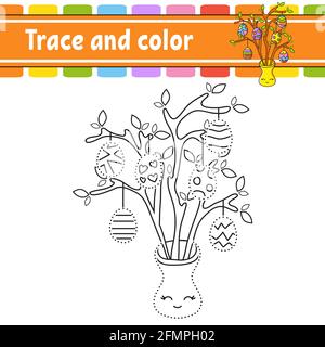 Tracé et couleur. Page de coloriage pour enfants. Pratique de l'écriture manuscrite. Feuille de travail de développement de l'éducation. Page activité. Jeu pour les tout-petits. Vecteur isolé Illustration de Vecteur