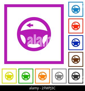 Clignotant gauche du véhicule, tableau de bord, icônes de couleur plate dans cadres carrés sur fond blanc Illustration de Vecteur