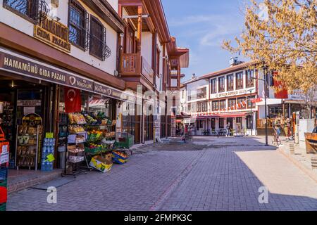 Photographie de rue de l'architecture ottomane à Hamamönü - Altindag dans la vieille ville d'Ankara, Turquie Banque D'Images