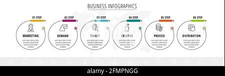 Infographies vectorielles six cercles avec flèches. Concept métier de 6 étapes, options. Modèle d'infographie pour diagramme, Web, bannière, présentations Illustration de Vecteur