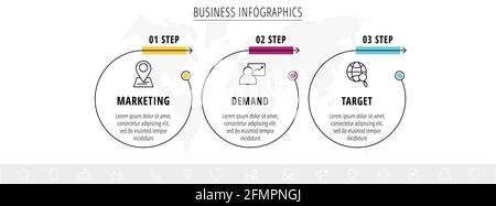 Infographies vectorielles trois cercles avec flèches. Concept métier de 3 étapes, options. Modèle d'infographie pour diagramme, Web, bannière, présentations Illustration de Vecteur