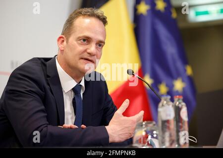 Oliver Paasch, ministre de la Communauté allemande, en photo lors d'une presse conférence après une réunion du comité consultatif avec les ministres de t Banque D'Images