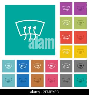 Icônes plates multicolores de dégivrage du pare-brise sur fond carré Uni. Inclut des variantes d'icône blanche et foncée pour les effets de survol ou actifs. Illustration de Vecteur
