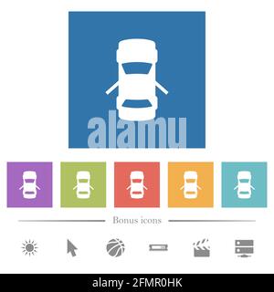 Voitures ouvertes portes arrière indicateur tableau de bord icônes blanches plates sur fond carré. 6 icônes bonus incluses. Illustration de Vecteur