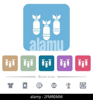 Trois icônes plates blanches de bombes à air sur fond carré de couleur arrondie. 6 icônes bonus incluses Illustration de Vecteur