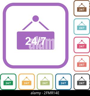table suspendue avec des icônes simples 24h sept jours par semaine cadres carrés arrondis en couleur sur fond blanc Illustration de Vecteur