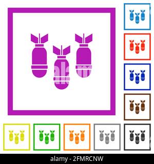 Trois icônes de couleur plate de bombes d'air dans les cadres carrés sur arrière-plan blanc Illustration de Vecteur