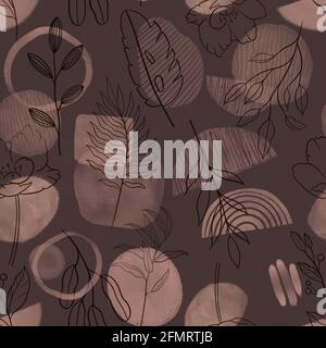 Motif botanique sans couture esthétique dessiné à la main pour un imprimé, un textile ou un vêtement. Banque D'Images