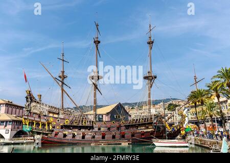 Genova, Italie - 27 septembre 2015 : figurine de Galleon Neptune, réplique d'un galléon espagnol du XVIIe siècle. Le navire a été construit en 1985 pour Roman P Banque D'Images