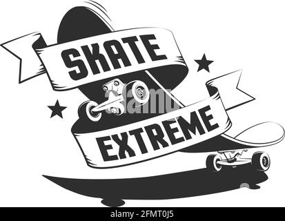 Logo rétro du skateboard avec ruban Illustration de Vecteur
