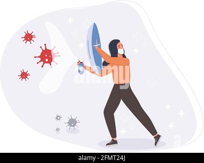 Combattre et protéger le coronavirus. Le personnel médical lutte contre l'écran protecteur en cas de pandémie. Illustration vectorielle Illustration de Vecteur