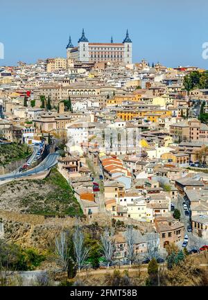 Paysage de la vieille ville de Tolède du point de vue Parador, Espagne Banque D'Images