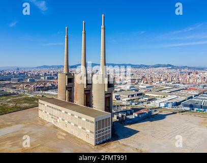 Centrale thermique de Sant Adria (Barcelone), Catalogne, Espagne. Vue aérienne Banque D'Images