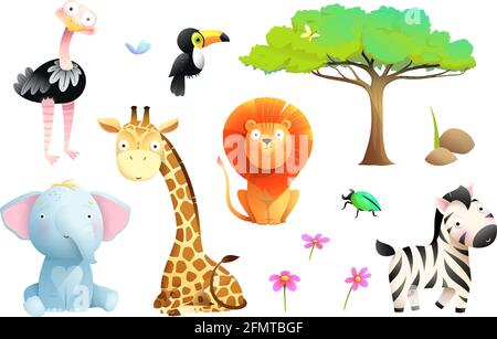 Zoo africain ou Safari animaux pour enfants Clipart Illustration de Vecteur