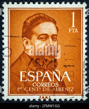 ESPAGNE - VERS 1960: Un timbre imprimé en Espagne montre Isaac Albeniz Banque D'Images