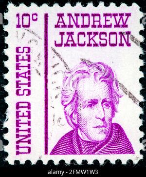 États-unis D'AMÉRIQUE - circa 1967 : timbre imprimé aux États-Unis d'Amérique indique Andrew Jackson, septième Président des Etats-Unis 1829-1837, vers 196 Banque D'Images