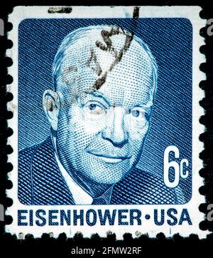 USA - VERS 1970: Un timbre imprimé aux Etats-Unis montre Portrait Président Dwight David Eisenhower vers 1970 Banque D'Images