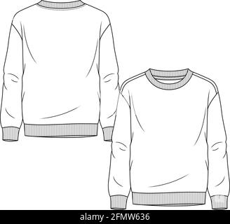 Modèle de dessin plat tendance Top Fleece pour homme. Illustration technique de la mode. Sweat-shirt pour Garçon Illustration de Vecteur