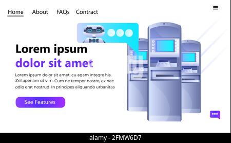 ATM argent guichet automatique terminaux de paiement avec robot chatbot concept de technologie de l'intelligence artificielle Illustration de Vecteur