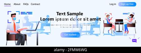 détection et identification des personnes dans le système de reconnaissance faciale de café Ai analyse le concept Big Data Illustration de Vecteur