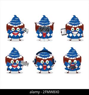 Sweety cake blueberry personnage de dessin animé jouent à des jeux avec divers émoticônes mignons. Illustration vectorielle Illustration de Vecteur
