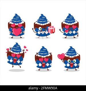 Gâteau suété personnage de dessin animé de myrtille avec amour adorable émoticône. Illustration vectorielle Illustration de Vecteur